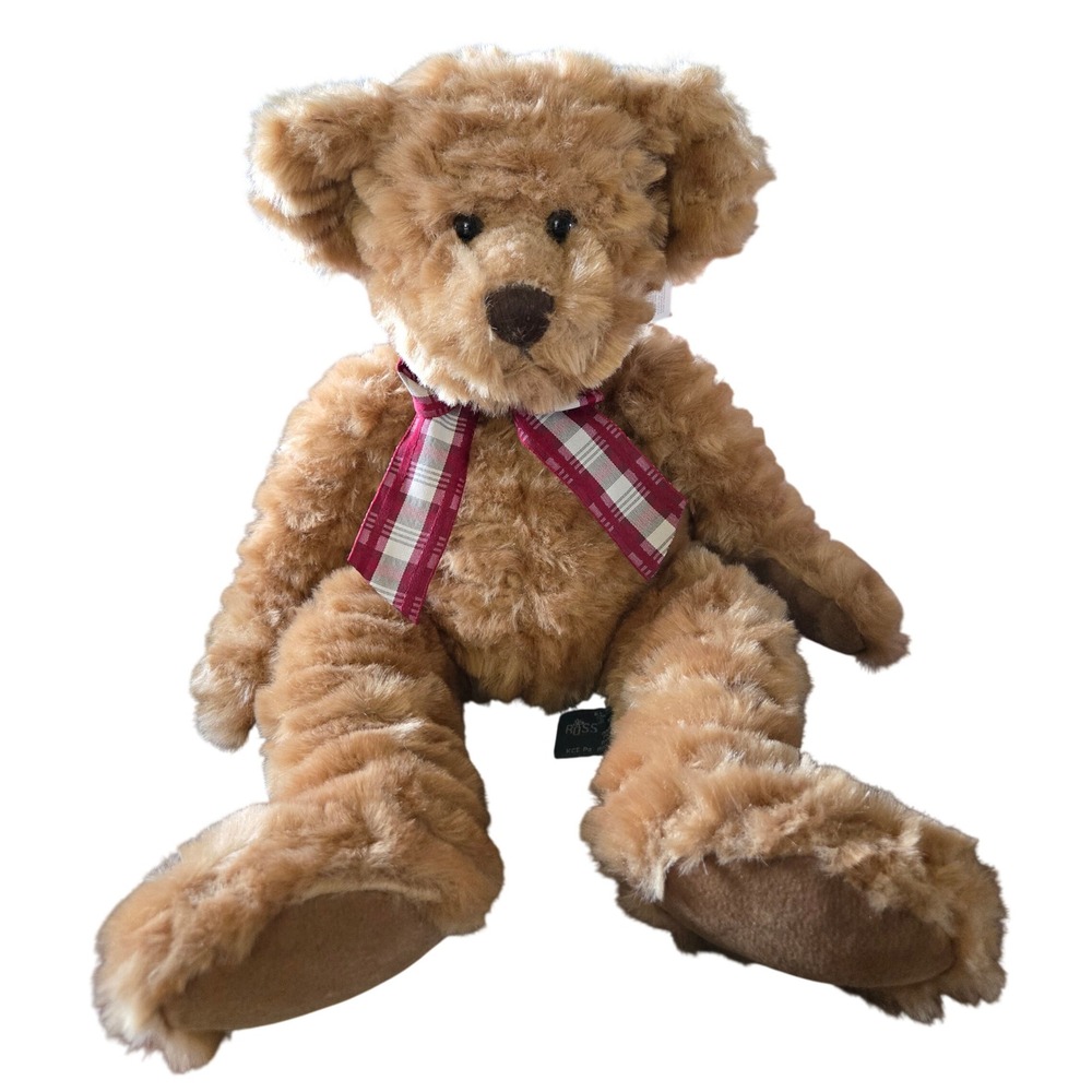 Russ Berrie Bears from the Past Plush Teddy Bear Tan Plaid Bow 2849 Handcrafted